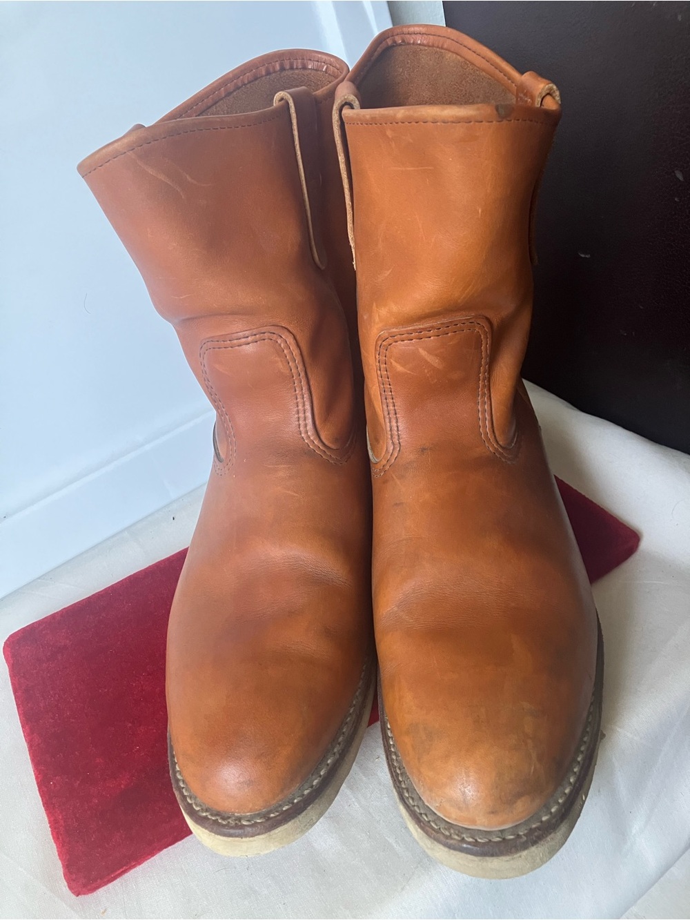Red Wing Pecos 866 Traction Tred Boots Men’s Sz 12 D Chestnut British Tan USED.